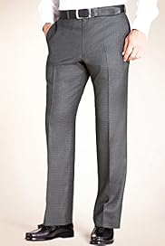 Pure Wool Flat Front Puppytooth Straight Leg Trousers