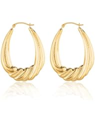 14K Yellow Gold U Shape Textured Swirl Hoop Earrings (35 x 25 mm)