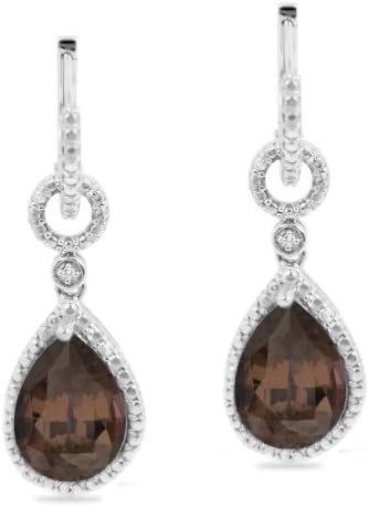 Sterling Silver and Diamond Accent SMOKEY TOPAZ Fancy Fashion Dangle Tear-Drop Earrings