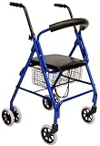 Karman Healthcare R-4200-BL Aluminum Rollator with Push Down Brakes, Blue, 6 Inches Casters