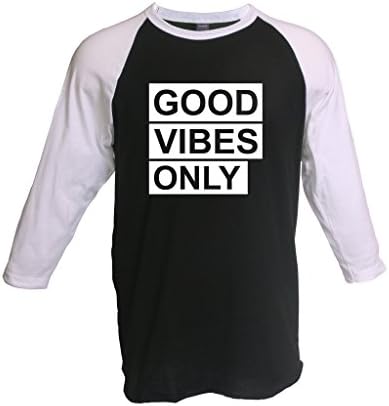 Acacia Good Vibes Only Unisex Fine Jersey Raglan Tee XX-Large Black White
