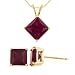 14k Yellow Gold 6mm Lab-Created Ruby Princess-Cut Pendant and Earrings Set, 18"