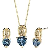 Striking Sophistication 2.00 cts Heart Shape London Topaz Diamond Pendant Earrings Set 14Kt Yellow Gold
