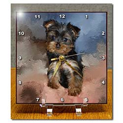 Toy Yorkie Puppy - 6x6 Desk Clock