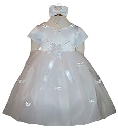 New Butterfly Tulle Flower Girl Pageant Dress plus Headband (White Ivory or Pink) 6M to 24M