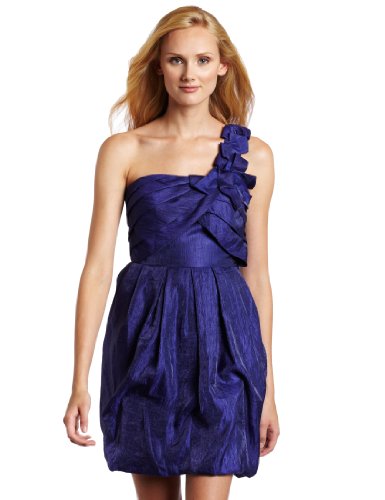 maxandcleo Women's One Shoulder Bubble Shimmer Dress, Darkwave, 10