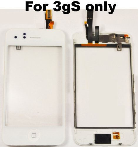 White iPhone 3gS Digitizer Assembly : Screen Digitizer Lcd Glass Cover + Frame + Home Flex + Button + Sensor + Ear Speaker + Foam Pads + Screw + Black Tapes + Tool + Guide