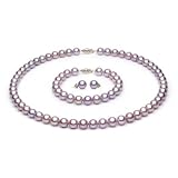 Lavender Freshwater Pearl Set - 7-8mm, AAA Quality, Solid 14k Gold