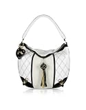 Ghibli Quilted White and Black Leather Trim Hobo Bag