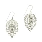 Sterling Silver Diamond cut Feather Dangle Earrings