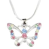 Multicolor Crystal Butterfly Charm Pendant Necklace Fashion Jewelry