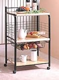 IMAGE OF Black Metal Serving Cart with 3 Wood Tier ADS6008-bk