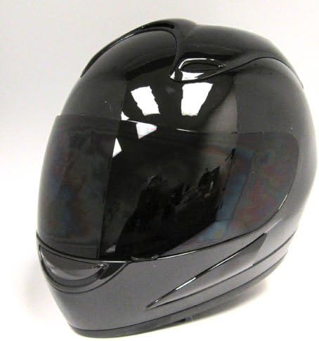 Motorcycle Street Bike Glossy Black Full Face Helmet + Two Visors: Smoked & Clear