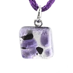 Handmade Murano Glass Pendant - Ally Square S Purple/Silver Style 2
