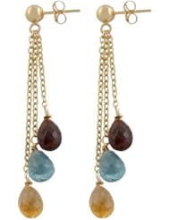 14 Karat Gold Triple Briolette Blue Topaz, Citrine & Garnet Dangle Earrings