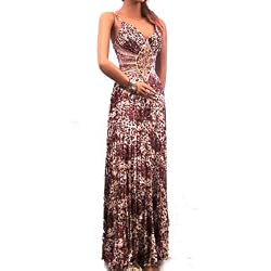 Formal Beaded Print Pleated Dress