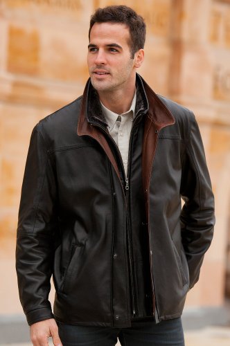 Mens Hunter Lambskin Leather Sheepskin Collar