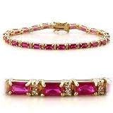 Gold Plated Brass Bracelets with Ruby CZ ,7 Inches