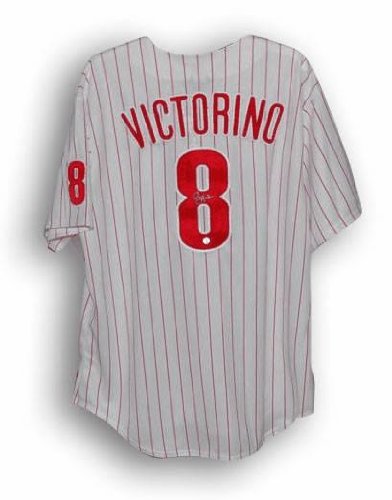 Autographed Shane Victorino Philadelphia Phillies Pinstripe Majestic Jersey
