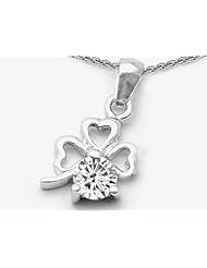 Celtic Love by Kelly Round White Topaz Lucky Clover Pendant in 925 Sterling Silver