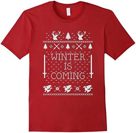 Men's Winter Is Coming Ugly Christmas Sweater T shirt Medium Cranberry