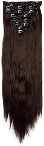 S-noilite 23 Inches(58cm) Straight Medium Brown Full Head Set Clip in Hair Extensions 8 Piece 18 Clips Hairpiece Trendy Design