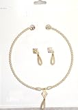 One Strand Simulated Ivory Pearls and Crystals Choker Necklace Ear Rings for Women and Teens