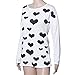Creazy® Womens Heart Printing Zipper Round Neck Shirt Blouse Tops T Shirt (M, White)