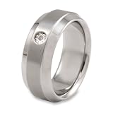 10k White Gold and Stainless Steel Diamond (0.03ctw) Brushed and Polished Men's Ring with Wood Box (10.0 mm)