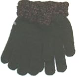 One Size Dark Brown Magic Gloves Trimmed By Hand Crochet Chenille Cuff for Toddlers Ages 2-6 Years