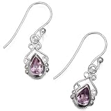 Sterling Silver Amethyst Filigree Teardrop Earrings