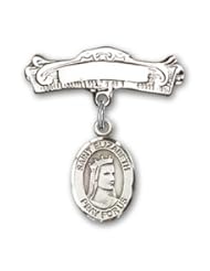 Sterling Silver Baby Badge with St. Elizabeth of Hungary Charm and Arched Polished Badge Pin