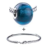 Navy Blue Murano Seabed Pattern European Charm Bead Bracelet