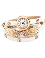 White Fashion Wing Crystal Rhinestone Women Bracelet Leather Quartz Watch DDStore