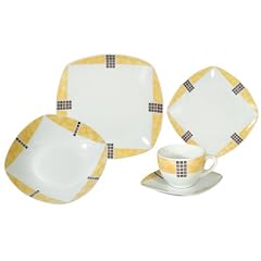 ARTE VIVA 16503 Kaffee und Tafelservice Lugano, 30-teilig, Porzellan, eckig, gelb, grau, Design by Emilio Bilinni