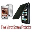 New Premium Black Leather Flip Case With Free Mirror Screen Protector for Apple Ipod Touch Itouch 2nd Gen 3rd Gen Generation