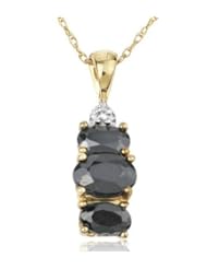 10k Yellow Gold Oval-Cut Sapphire Diamond Accent Triple Stone Pendant