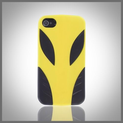 Yellow & Black Alien Face "Synergie" silicone & metal case cover for Apple iPhone 4 4G (not 4S)