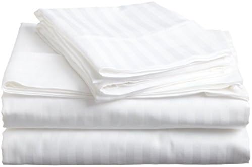 Egyptian Cotton 500 TC White Stripe King Size Pocket Depth ((11 Inch )) Bed Sheet Set 4PCs