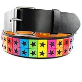 GENUINE LEATHER RAINBOW STAR STUDDED SNAP ON BELT GOOD FOR ANY BUCKLE