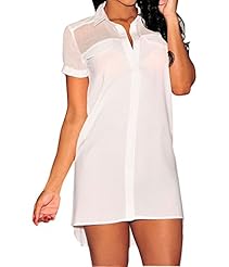 Chiffon Short Sleeves Sheer Mesh  Shirt Tunic/Mini Dress 
