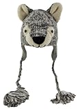 DeLux Wolf Face Wool Pilot Animal Cap/Hat with Ear Flaps and Poms