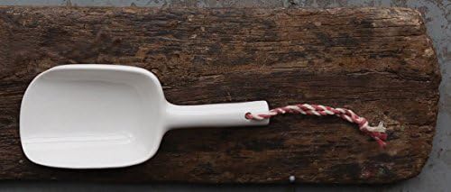 White Ceramic Wide-Mouth Scoop w/ Red &amp; White Hanging Loop-7"