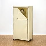 WARDROBE WITH METAL FRAME 75 X 50 X 150CM - CRÈME WITH CARAMEL TRIM
