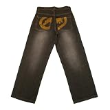 Boys Ecko Unlimited Denim Foundry urban dark wash jeans. 100% authentic denim jeans with a baggy fit, contrast stitching, fading effects, catchy rhino logo design embroidered on back pocket. High quality hip hop wear to match with various casual styles.