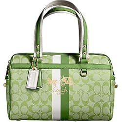 Coach Heritage Stripe Signature Fashion Satchel Bag Tote 13196 Lime