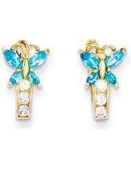 MadiK® 14k Yellow Gold CZ & December Birthstone Butterfly Hinged Hoop Earrings