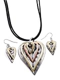 Tri Tone Trendy Hearts Necklace Earring Set Jewelry