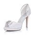 Women's Elegant Satin Upper High Heel Ankle-Straps Open-toes With Rhinestone Wedding Bridal Shoes (Size: 7 B(M) US/White)
