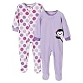 Infant Girls' Just One Year 2pc Fleece Penguin/Dot Blanket Sleeper Set - Light Purple/White